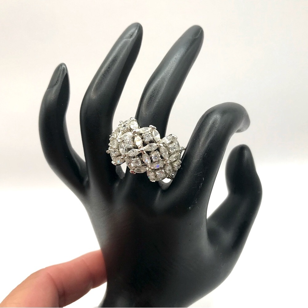 Silver-Tone & Glass Rhinestones Cocktail Ring